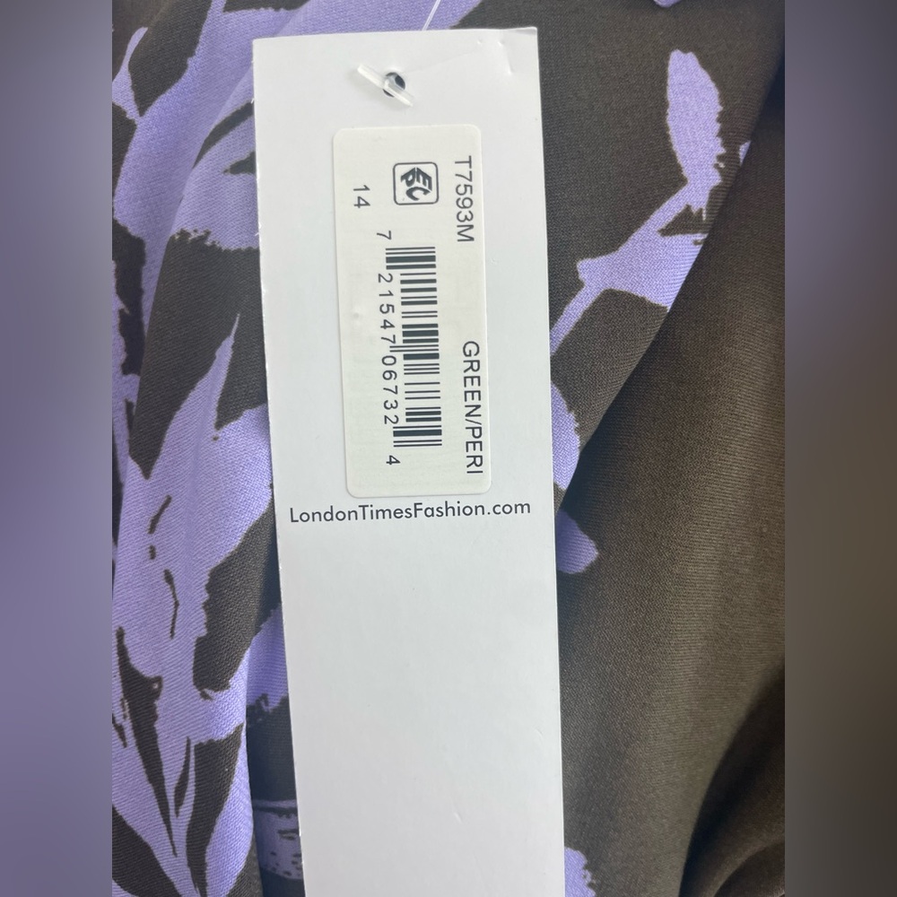 NEW Maggie London Elegant Purple Brown Long Sleeve High Neck Floral Dress 14 - Picture 7 of 11